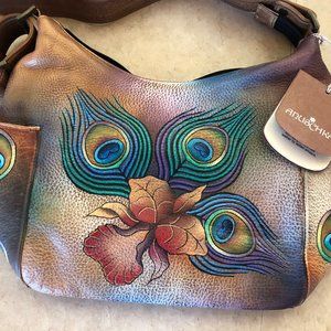 New Anuschka Hand Painted Leather Hobo Side Pocket